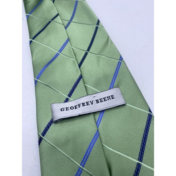 Geoffrey Beene Tie Textured Green Blue Windowpane Check Textured Stripe Wedding - Picture 5 of 7